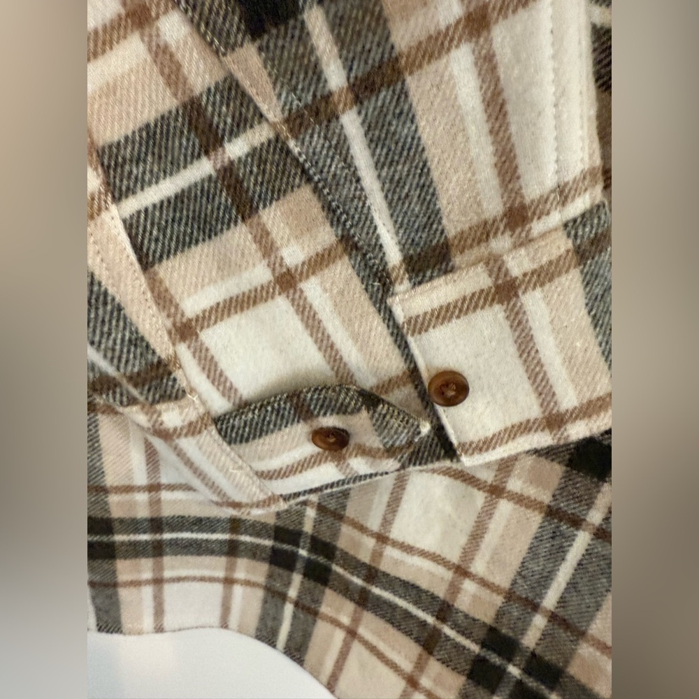 NWT Jenni Kayne O’Keeffe Olive and Oatmeal Plaid Flannel Shirt size XL - Picture 8 of 8
